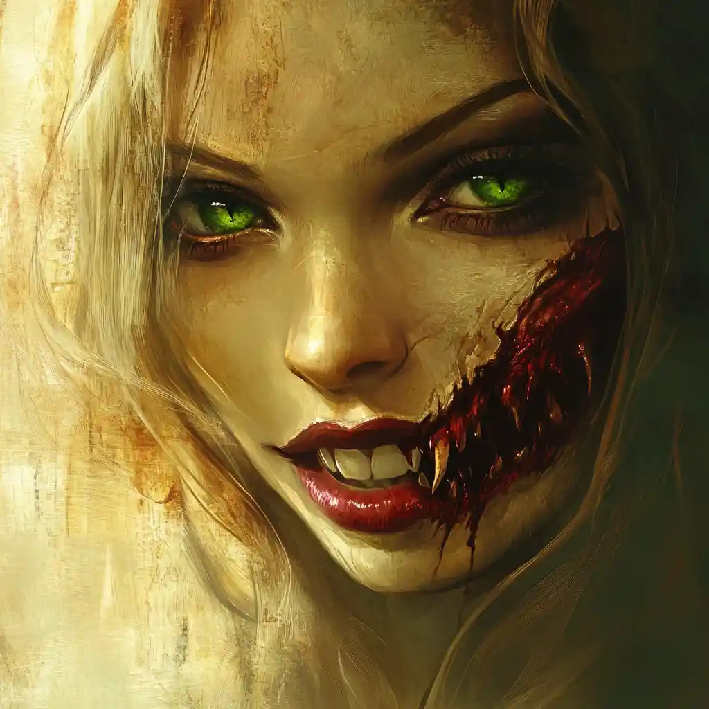 Bella donna con volto demoniaco che emerge dalla sua testa