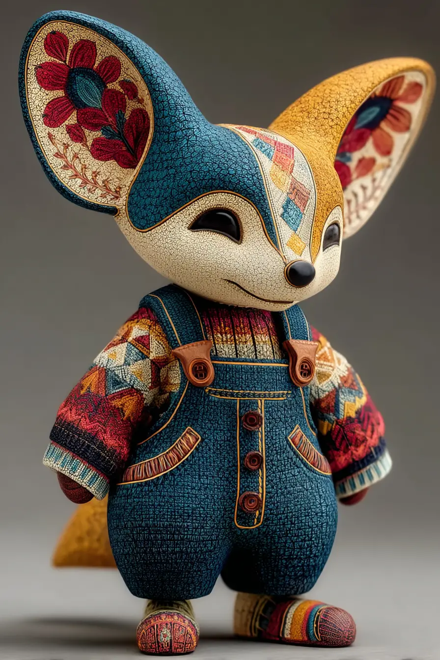 Colorful alebrije fox figurine in botanical background