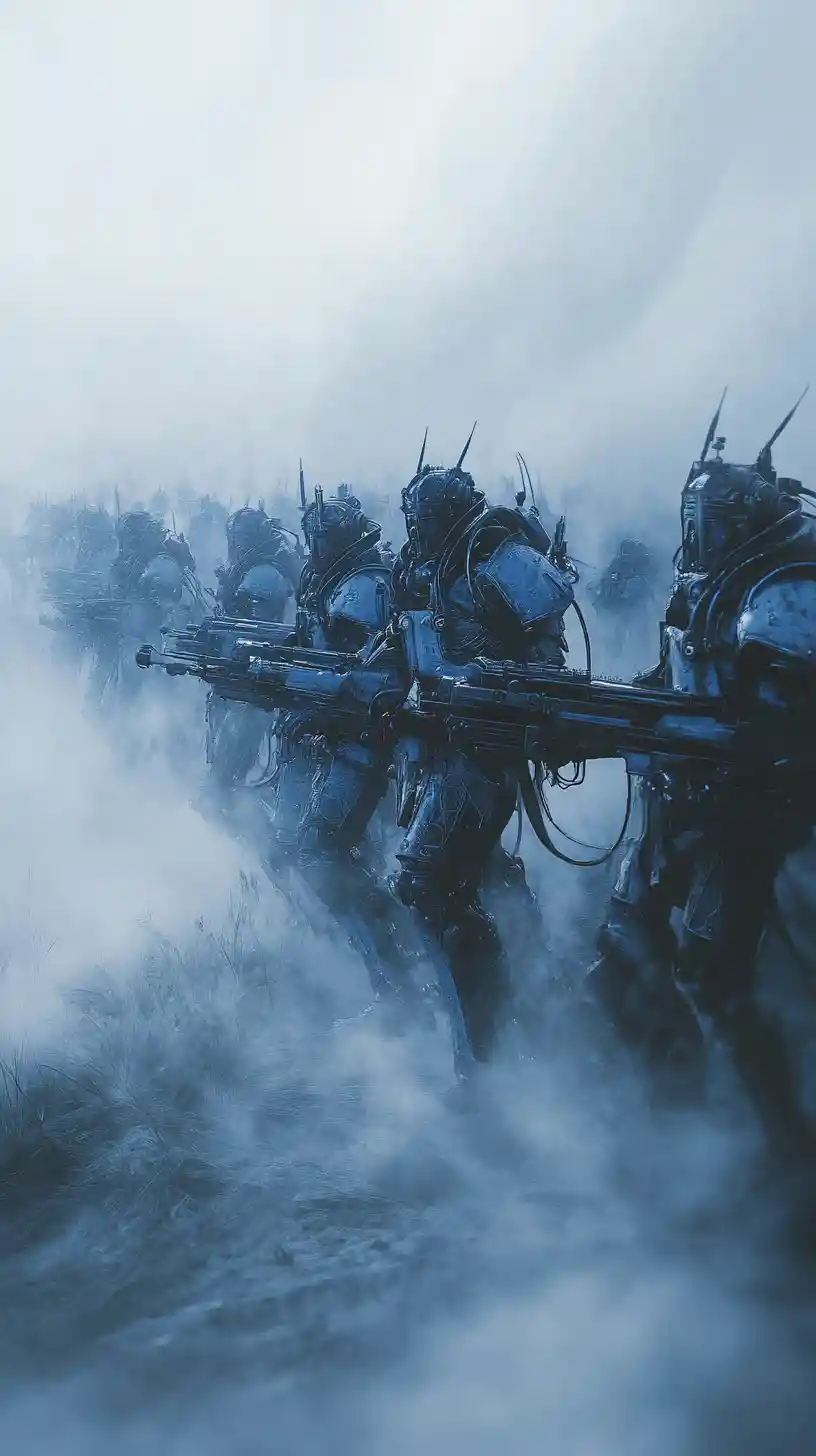 Des guerriers steampunk surgissent de la brume avec d’énormes mitrailleuses