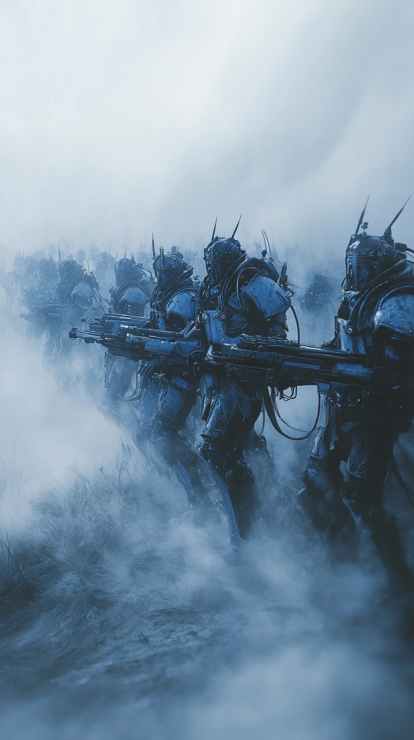 Des guerriers steampunk surgissent de la brume avec d’énormes mitrailleuses
