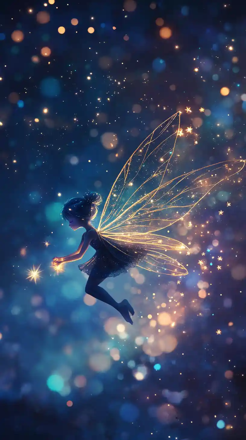 Fairy girl casting sparkling magic in night sky