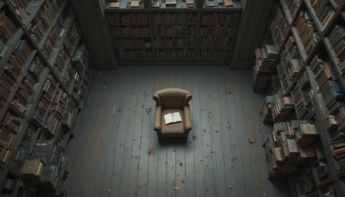 Top down view of a quiet library with single armchair