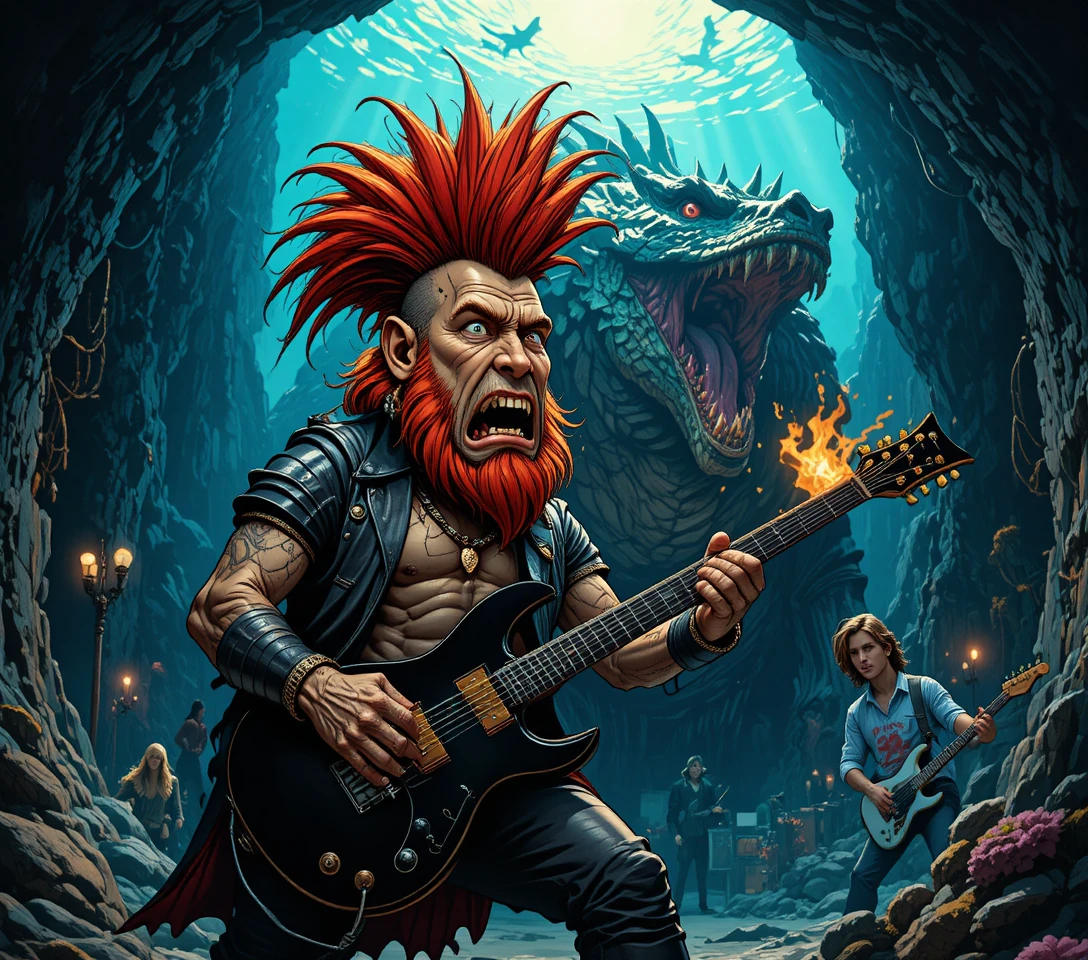 Lion wanderer faces colossal dragon beast in underwater cave