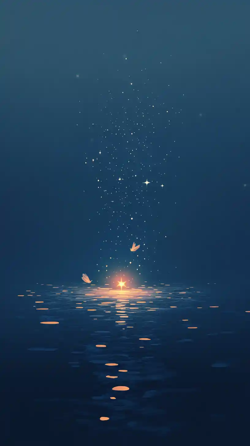 Fata che osserva una stella luminosa sbocciare sopra l’acqua calma
