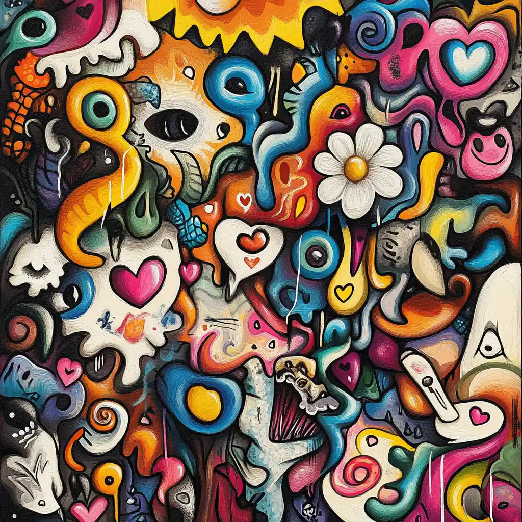 Romantic abstract hearts over a colorful seascape sunset