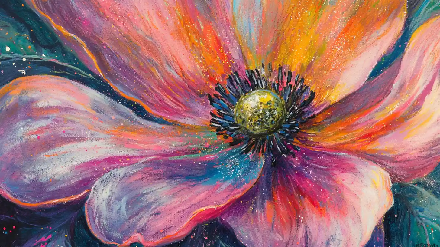 Macro pastel drawing of a blooming flower galaxy