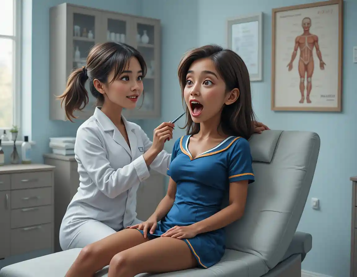 Infermiera che visita una cheerleader in uno studio medico luminoso