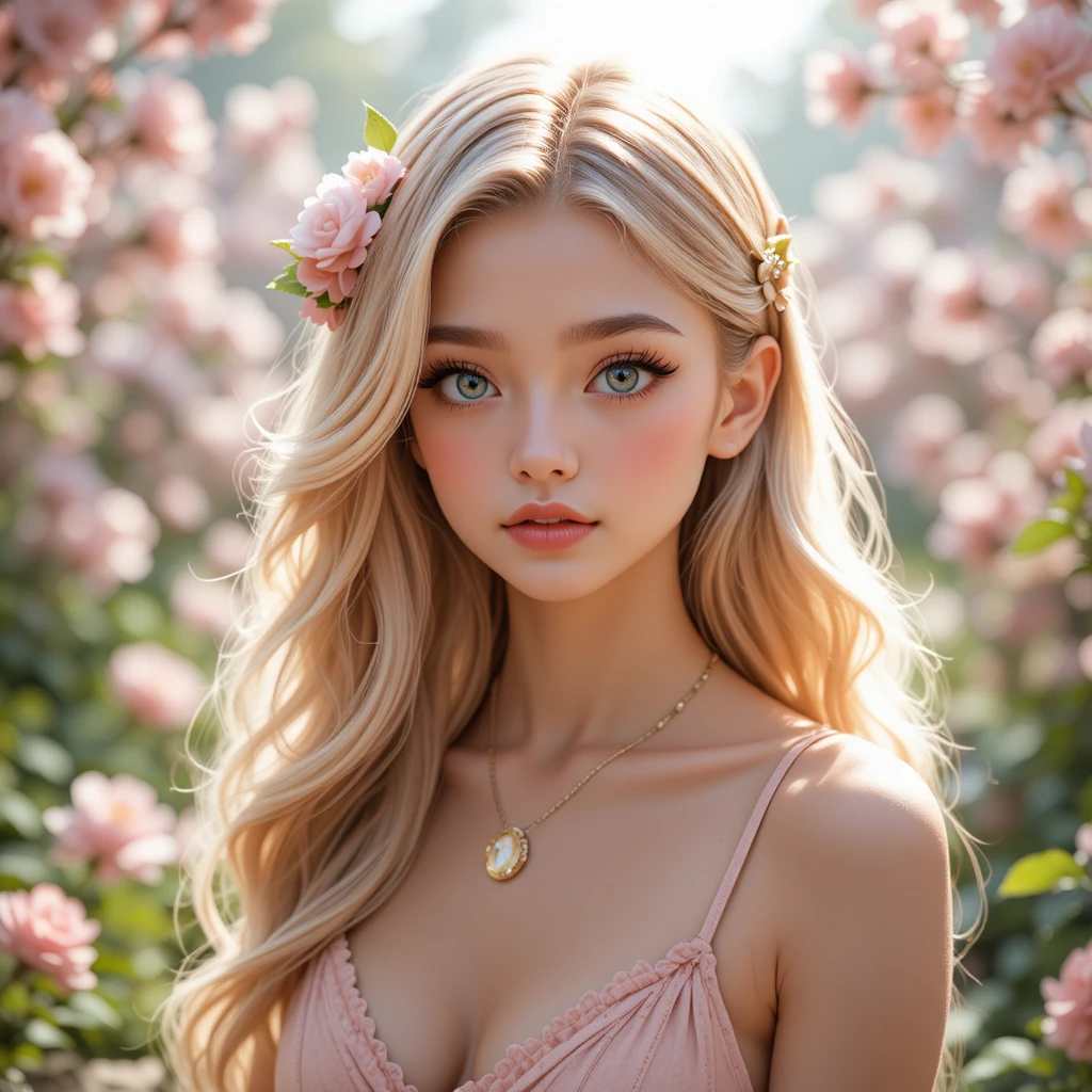 柔らかな花園の金髪アニメ少女