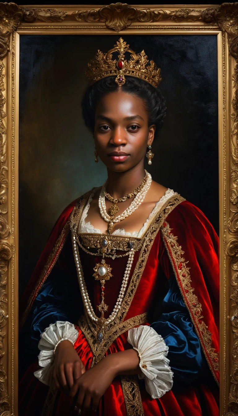 Regal black woman in baroque royal oil portrait