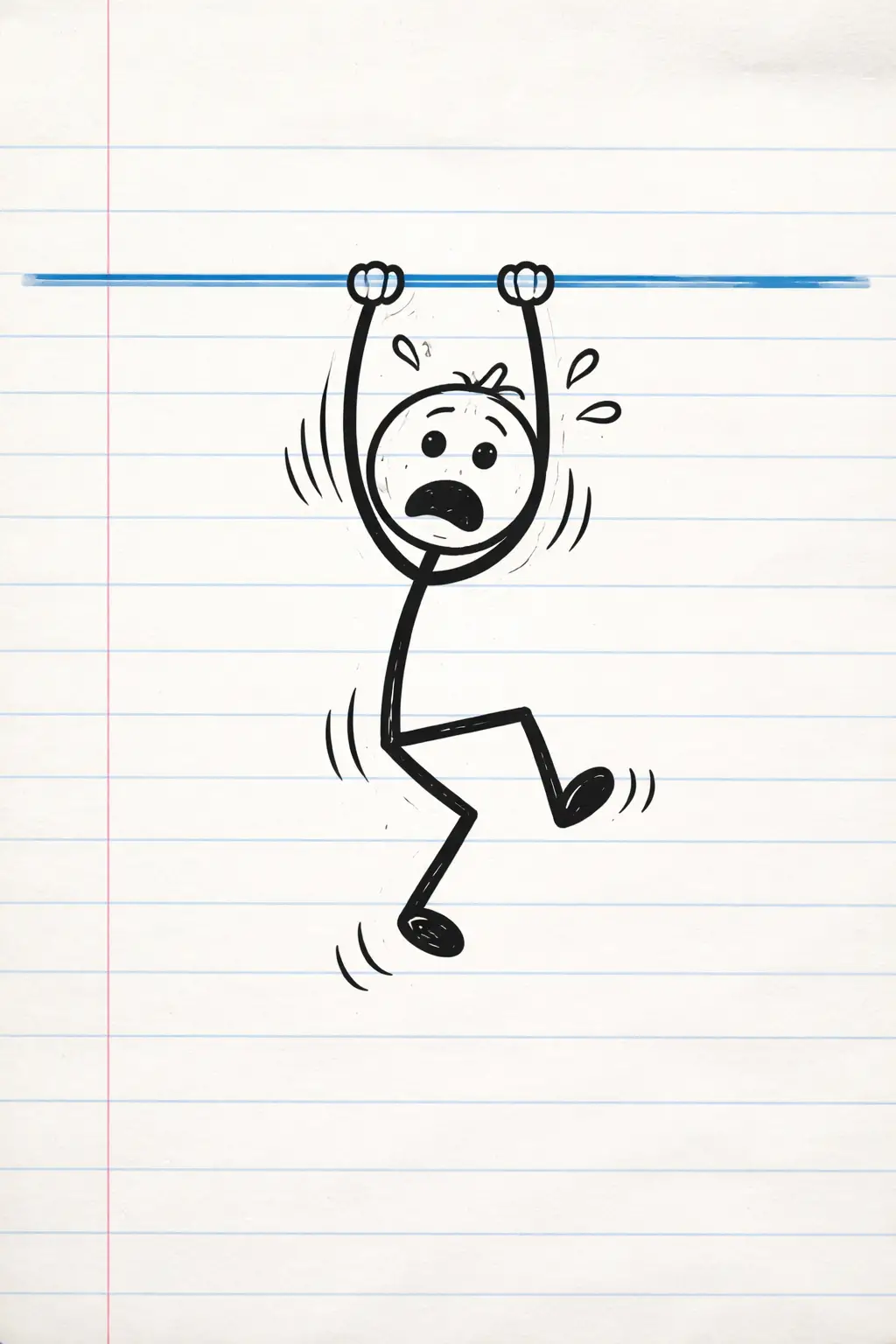 Stick Figure Clinging To Lines On Notebook Page