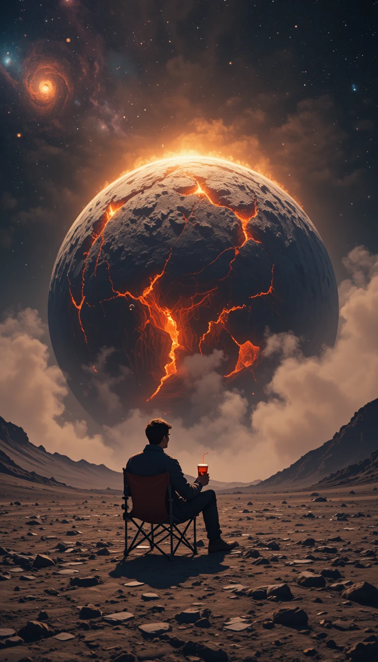 Silhouette Relaxing On The Moon Facing Volcanic Earth