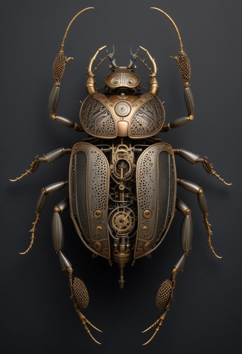 Scultura Simmetrica di Scarabeo Meccanico Steampunk Vista dall'Alto