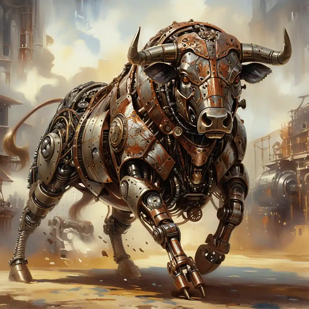 Steampunk Mechanical Bull In Dynamic Charging Side Profile