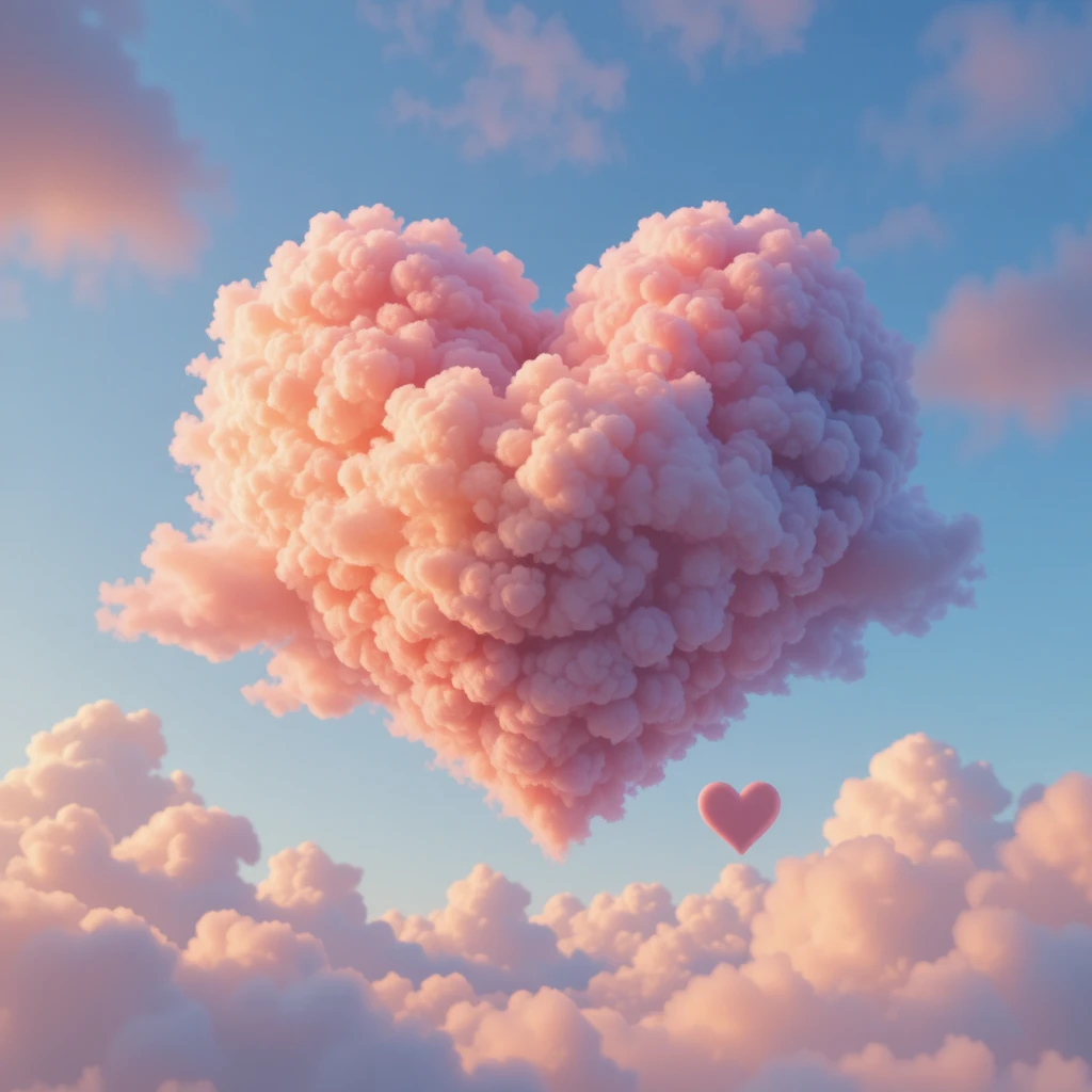 Heart shaped warm cloud against cool colored sky
