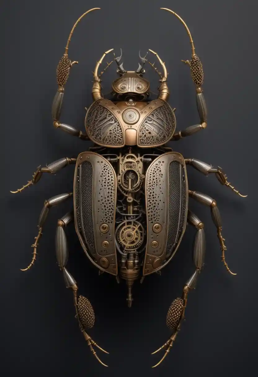 Scultura Simmetrica di Scarabeo Meccanico Steampunk Vista dall'Alto