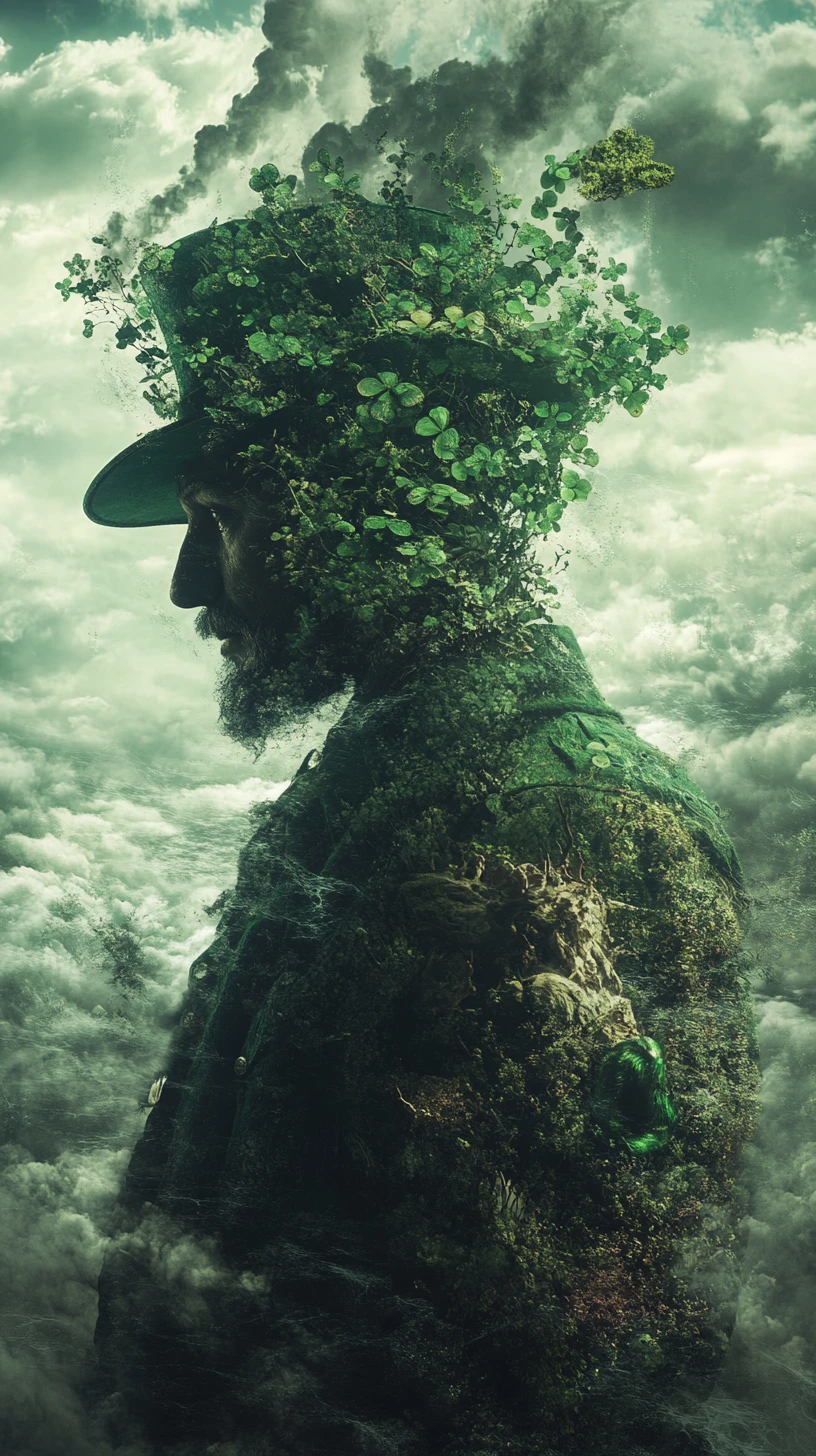 Leprechaun surreal en una oscura ilusión de fantasía de cuento de hadas