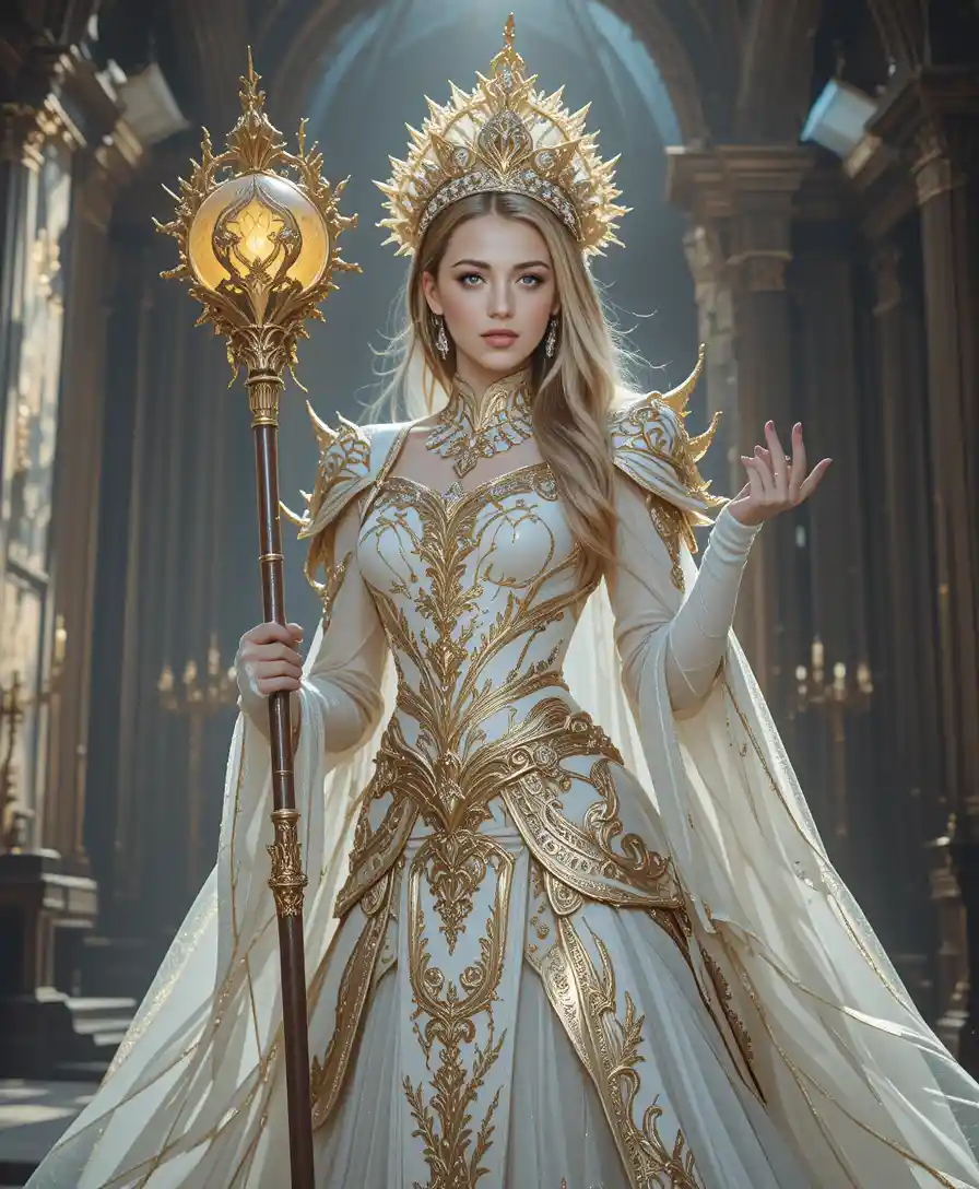 沐浴在聖堂光芒中的神聖戰鬥女神
