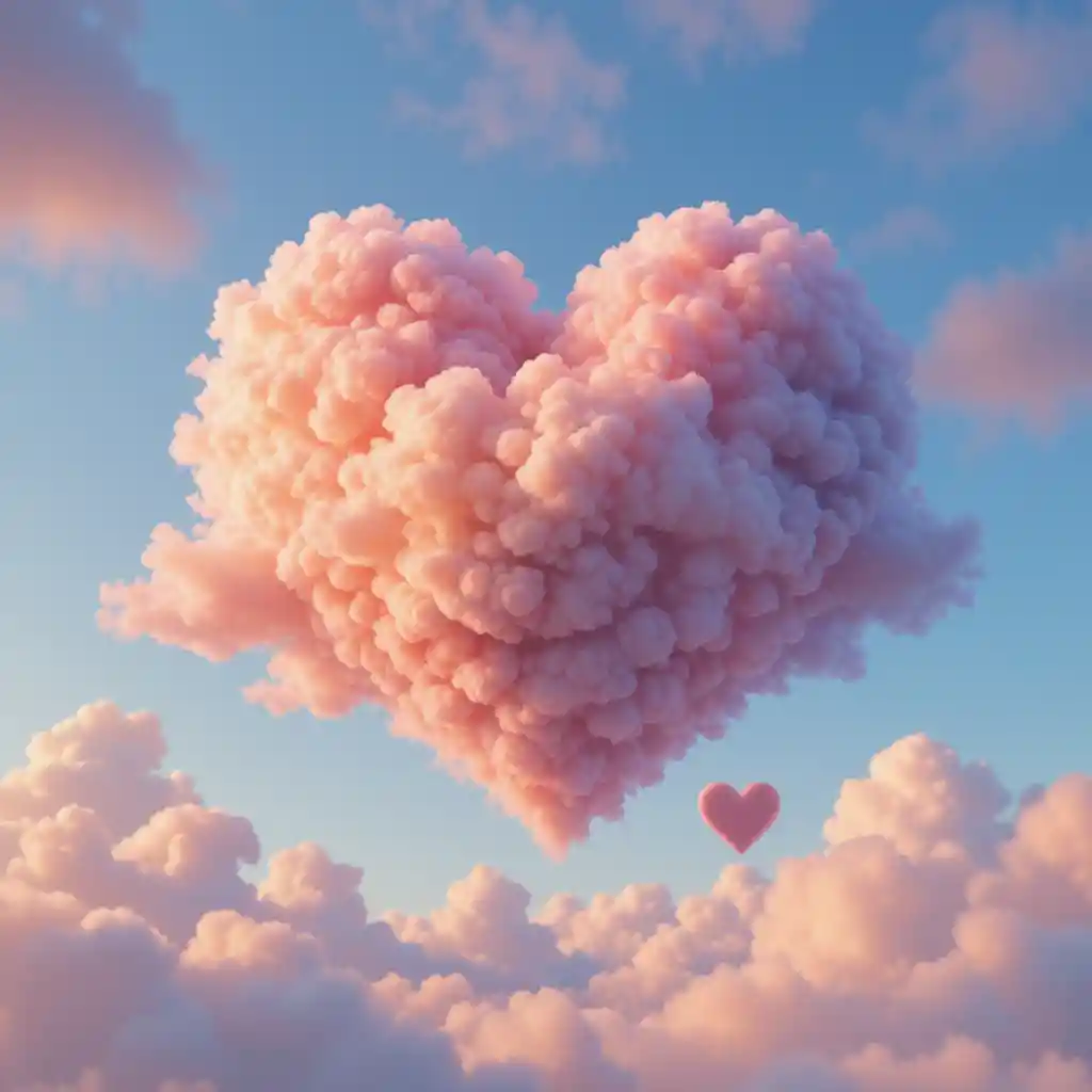 Heart shaped warm cloud against cool colored sky