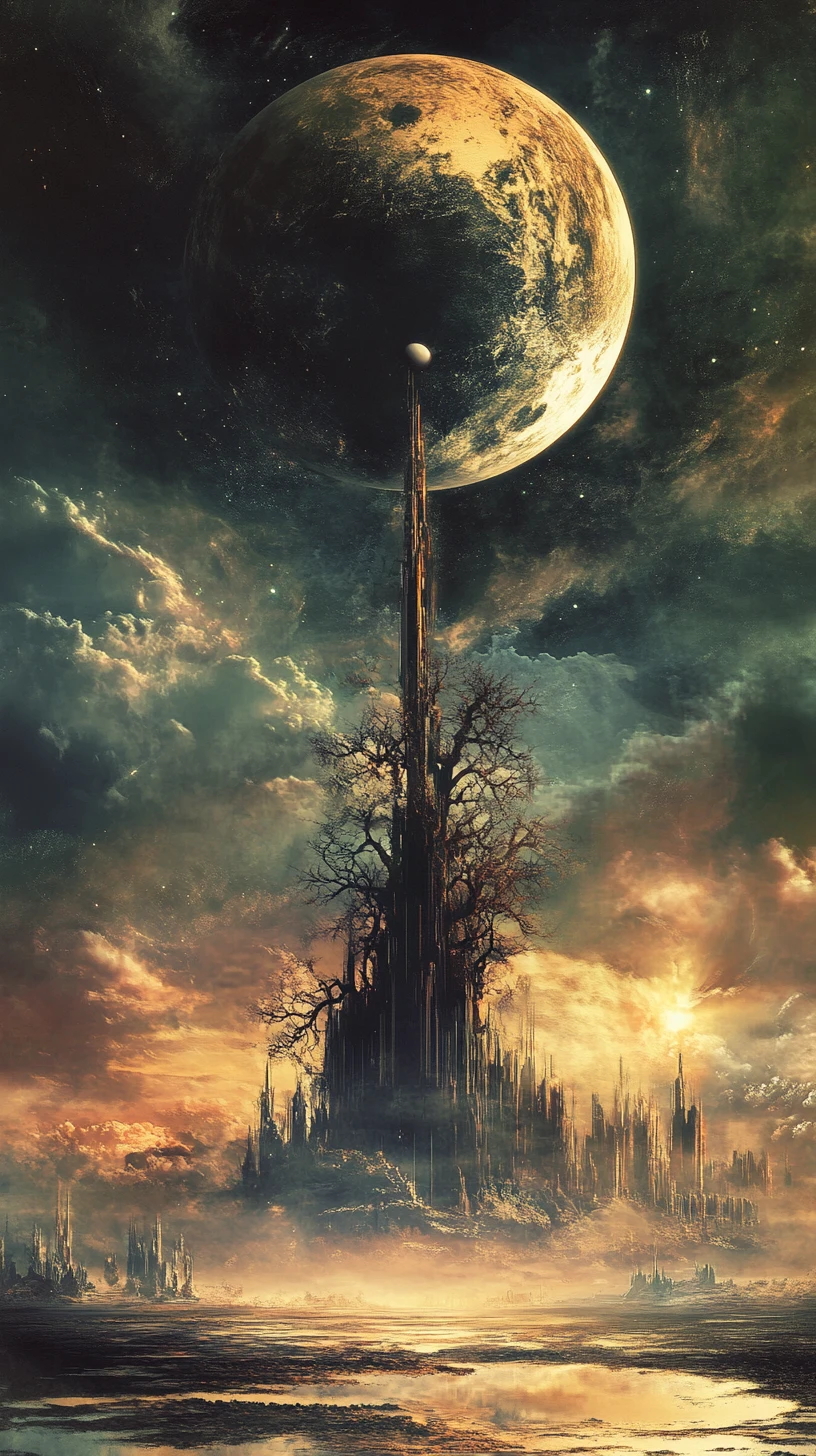 Surreal cyberpunk extraterrestrial in a celestial fantasy scene