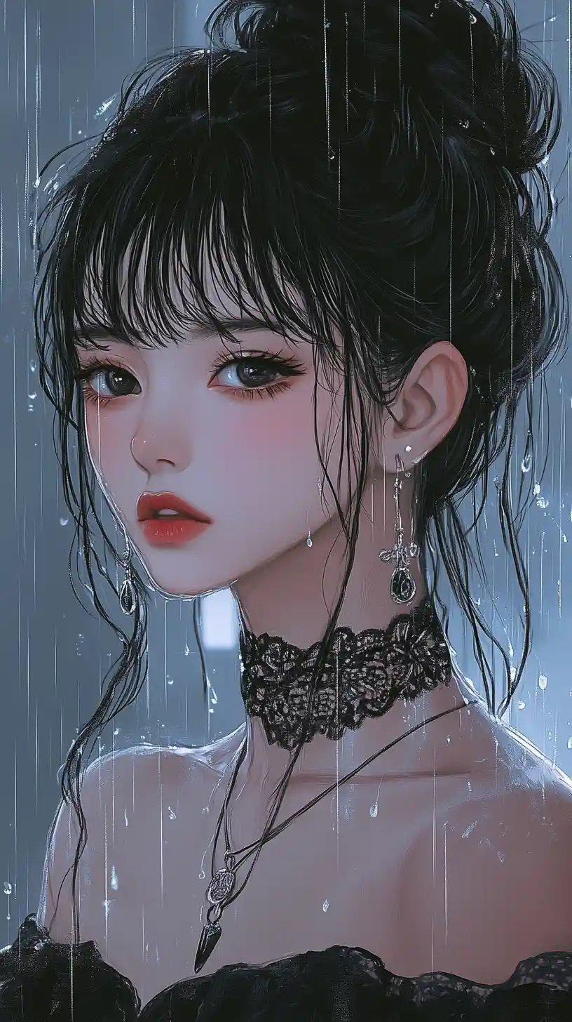 Fille avec un parapluie sous une douce pluie – illustration plate en portrait