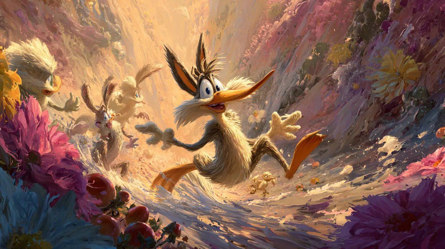 Dynamic cartoon bird in a vertical floral motion scene