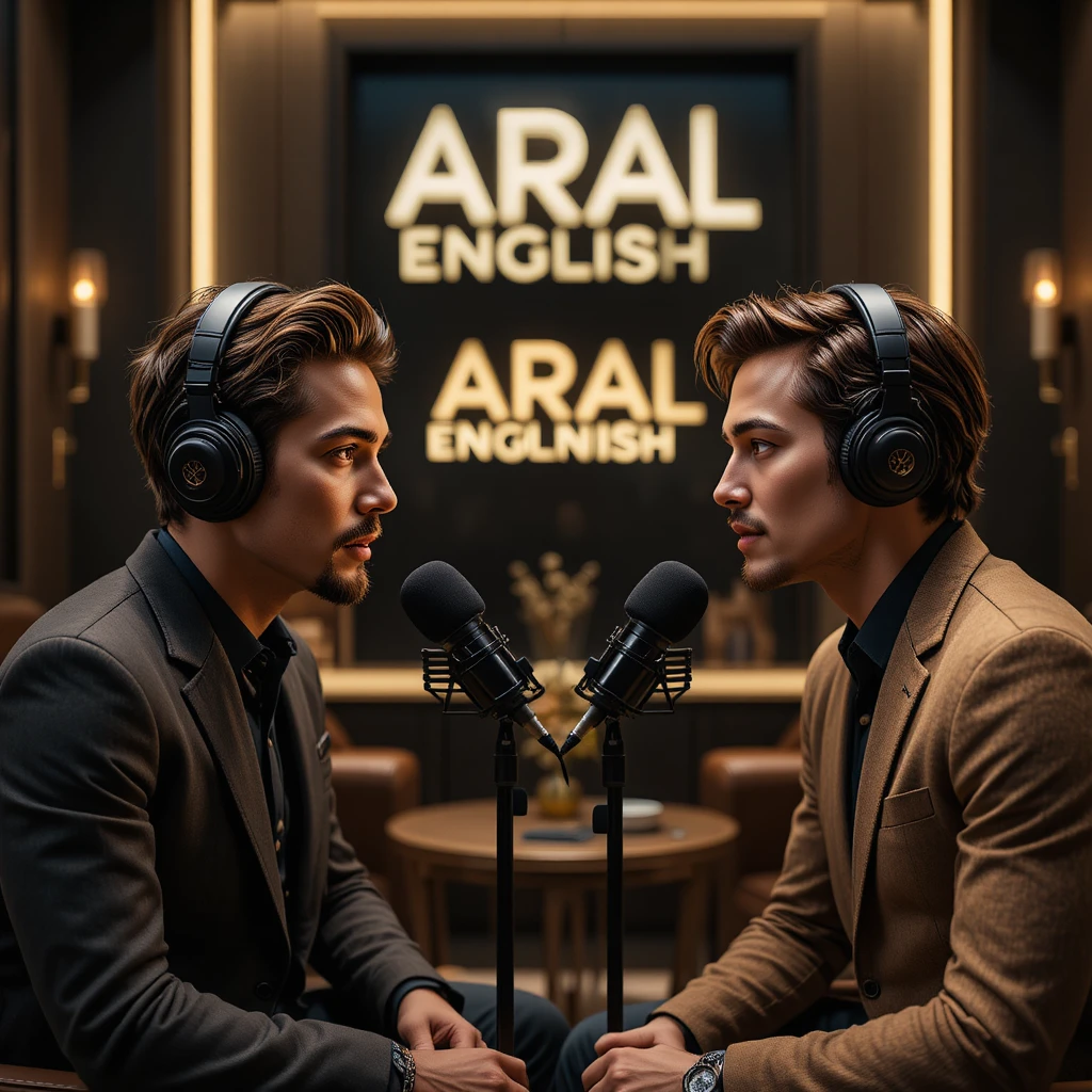 Two men recording a podcast in a luxury studio