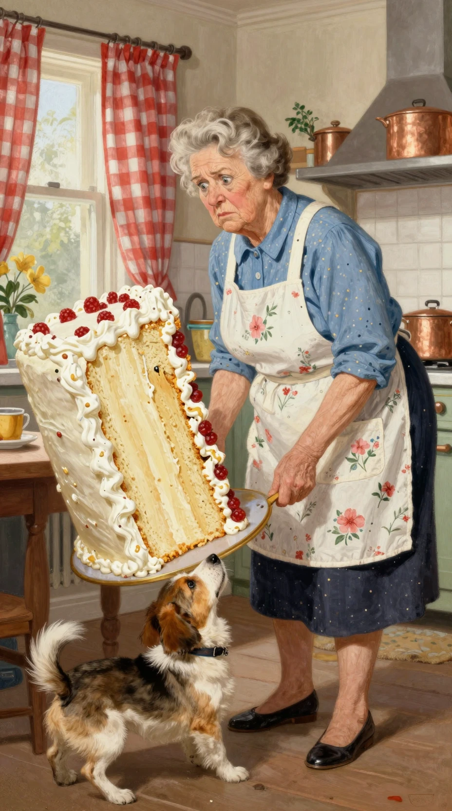 Abuela reacciona a una tarta de cumpleaños gigante con un cachorro juguetón