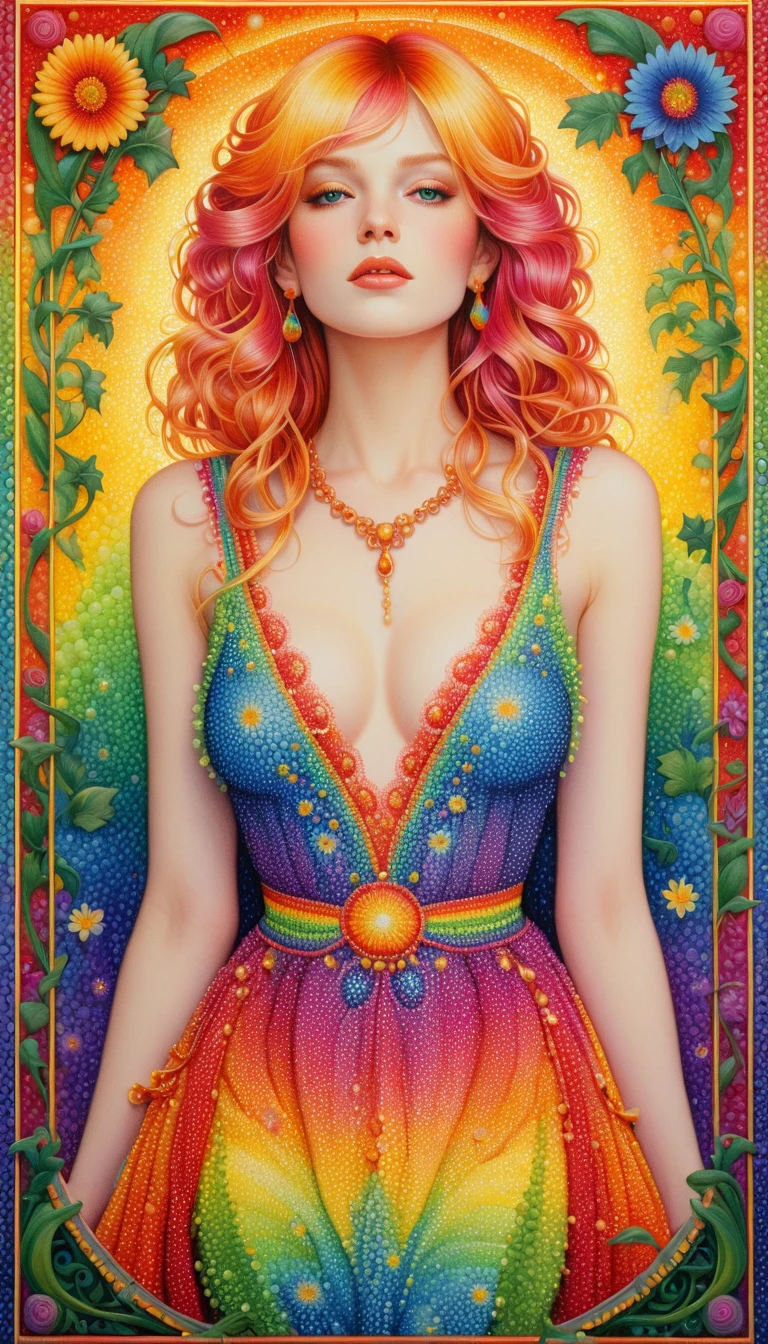 Rainbow pointillist field in countless luminous dotted hues