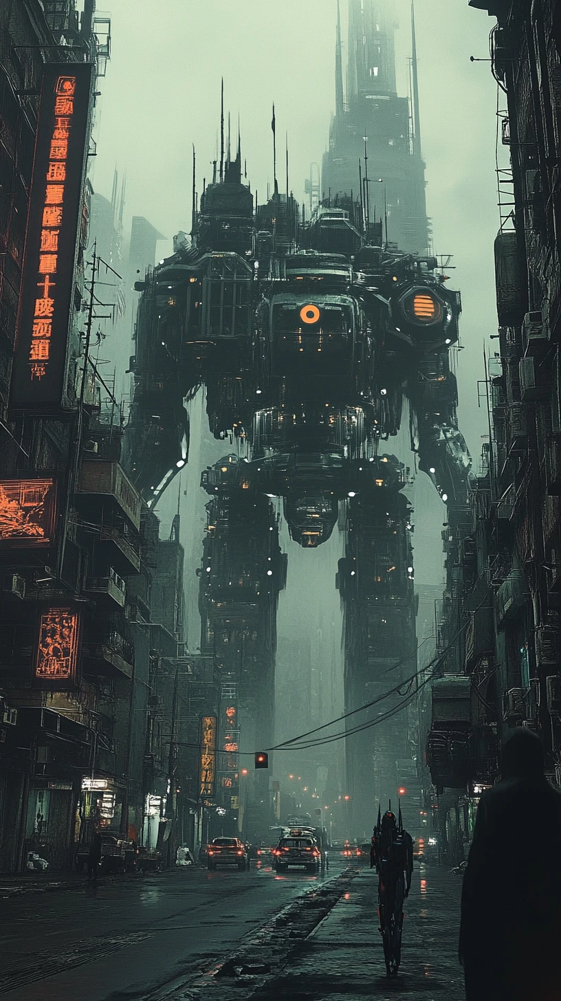 Tanques distópicos recorriendo una ciudad cyberpunk de neón