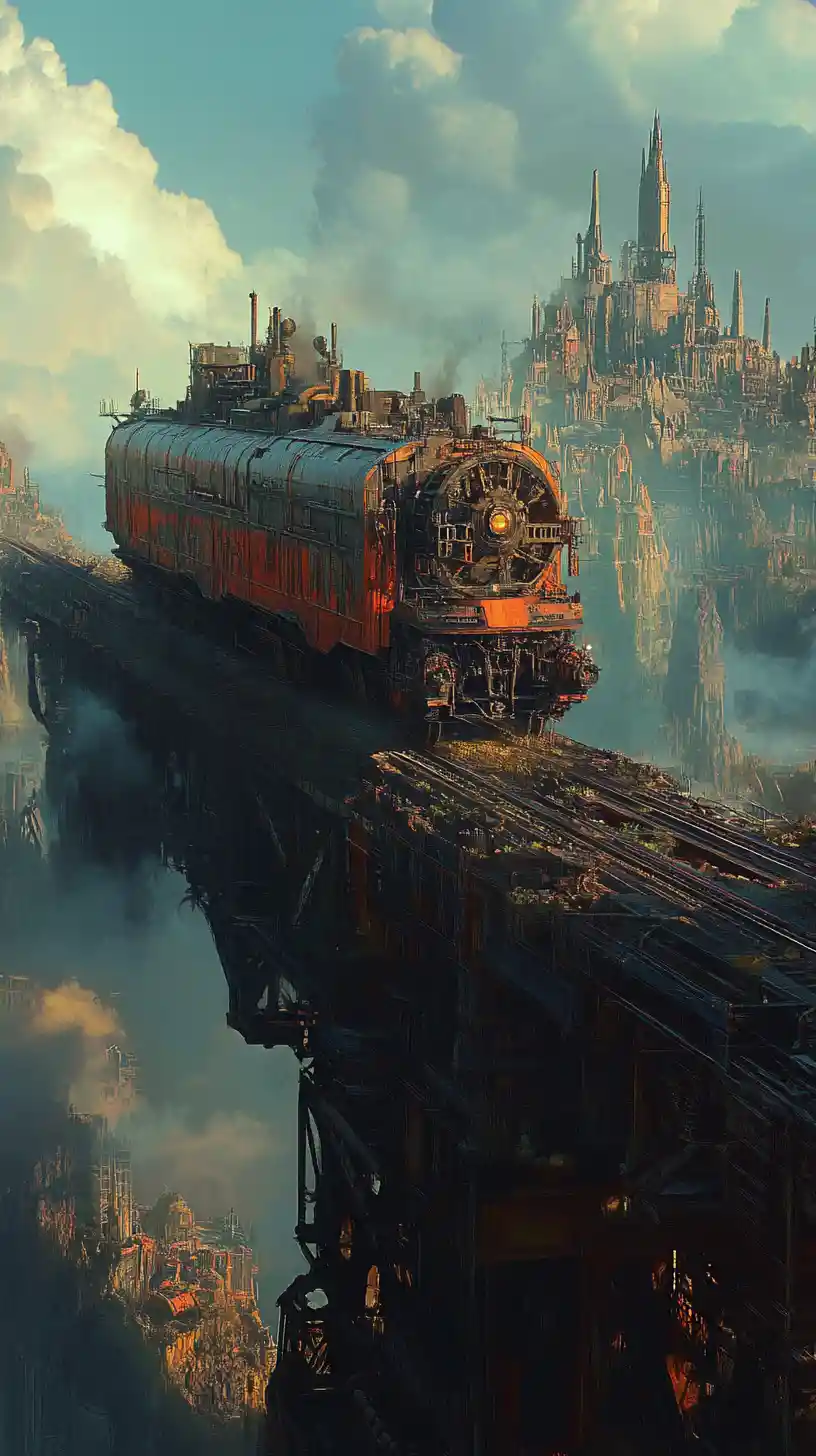 Steam powered mobile city crossing a desolate wasteland