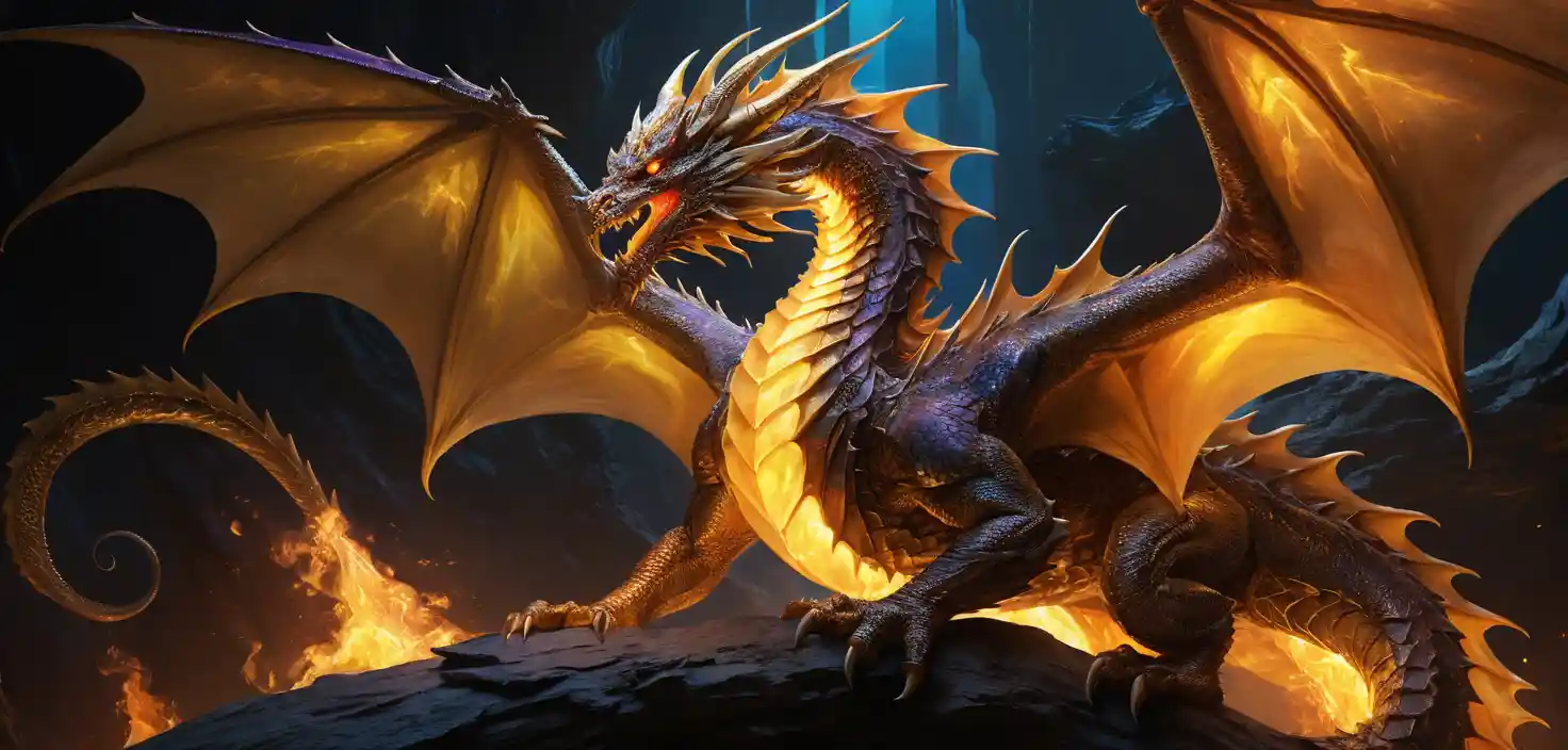 Celestial dragon born in molten golden cosmic forge