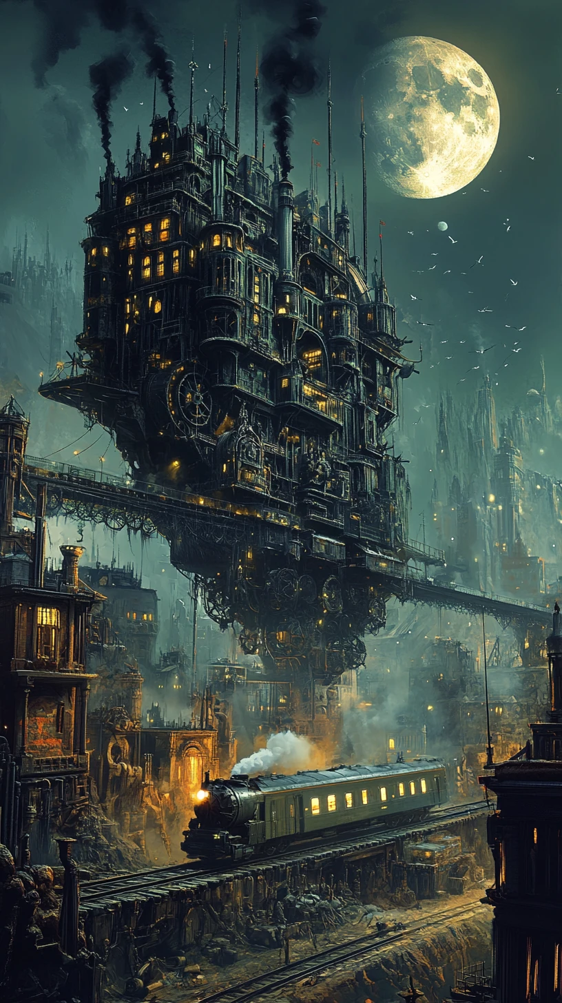 Gigantic wheeled city chasing another across ruined wasteland