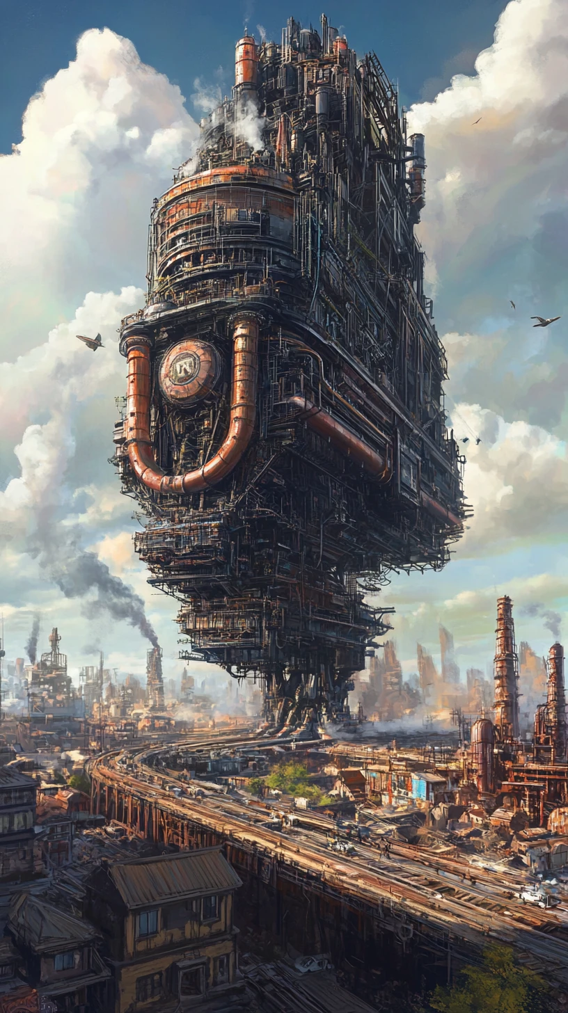 Steam powered city crossing a desolate post apocalyptic wasteland