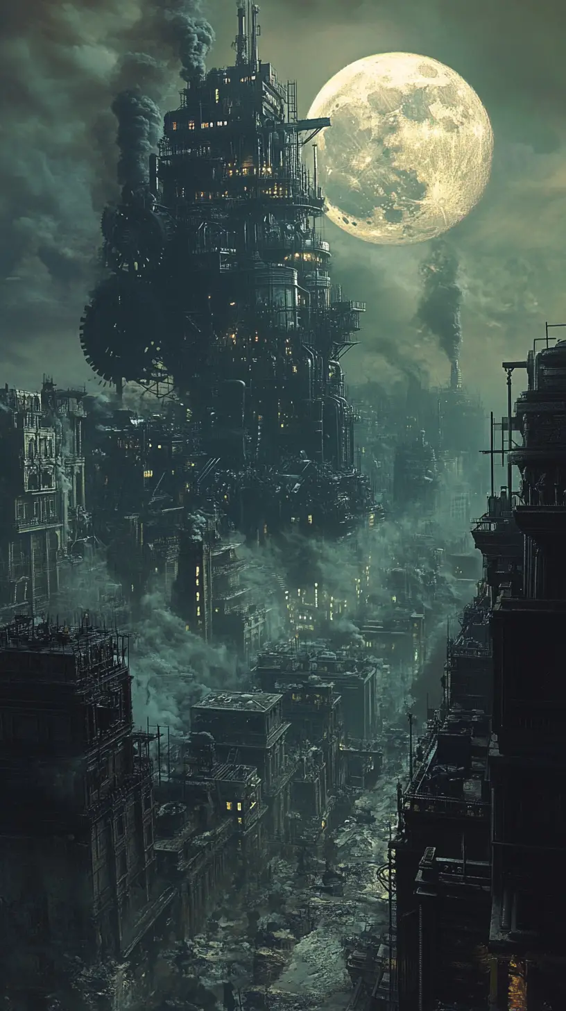 Giant wheeled victorian cities crossing a ruined wasteland