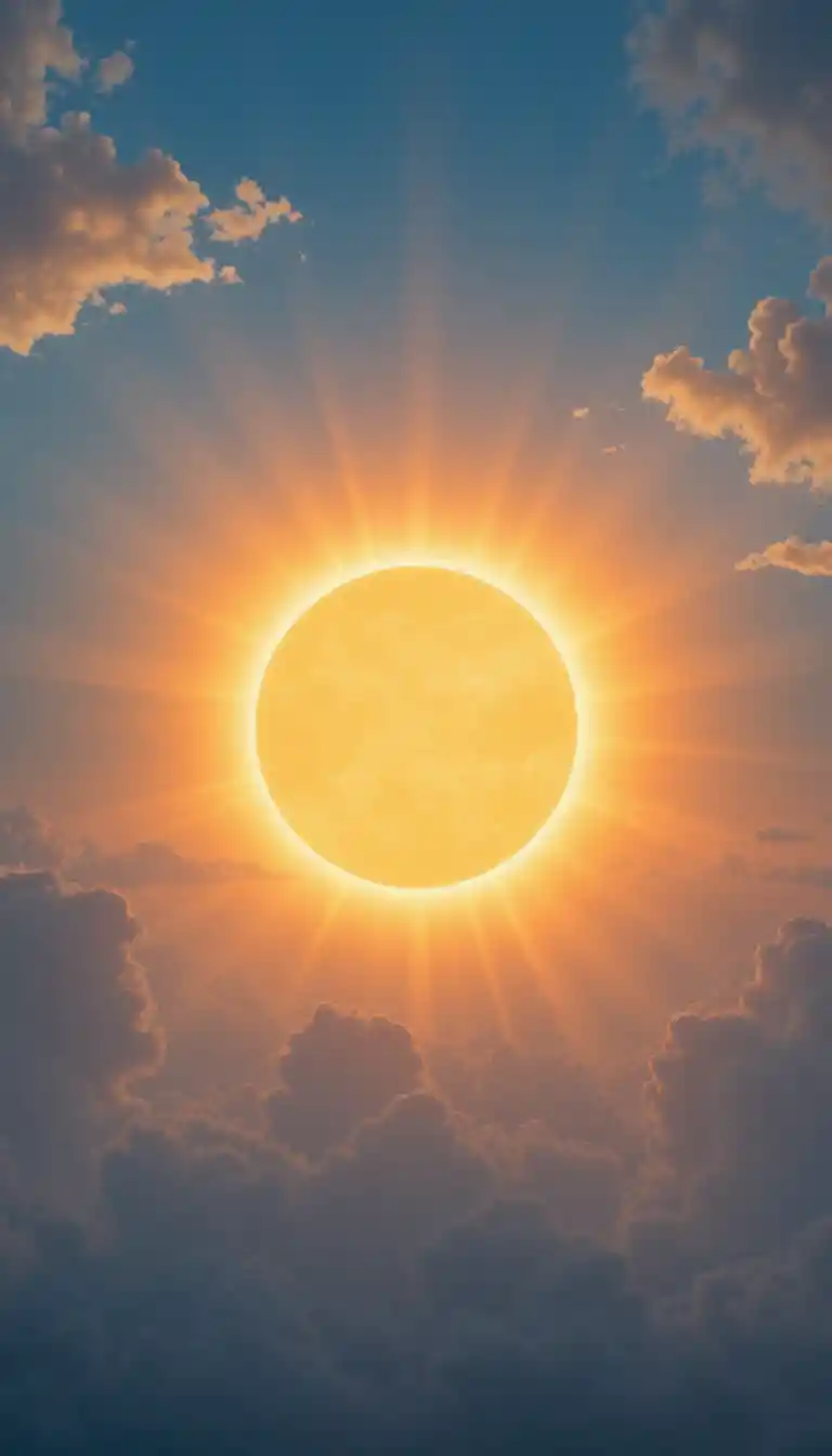 Soleil doré rayonnant au-dessus d’un horizon coloré