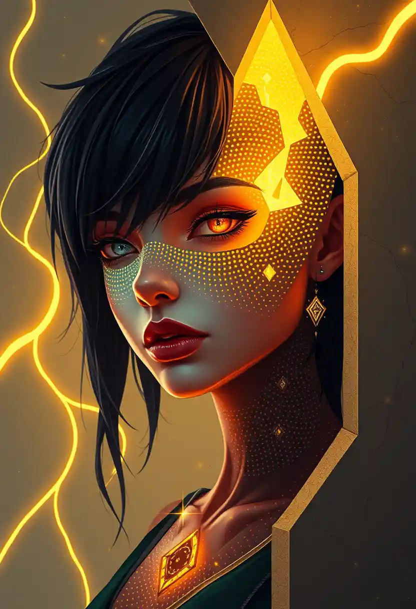 Edge-Fantasy-Heldin mit Diamantausschnitten und leuchtendem Licht