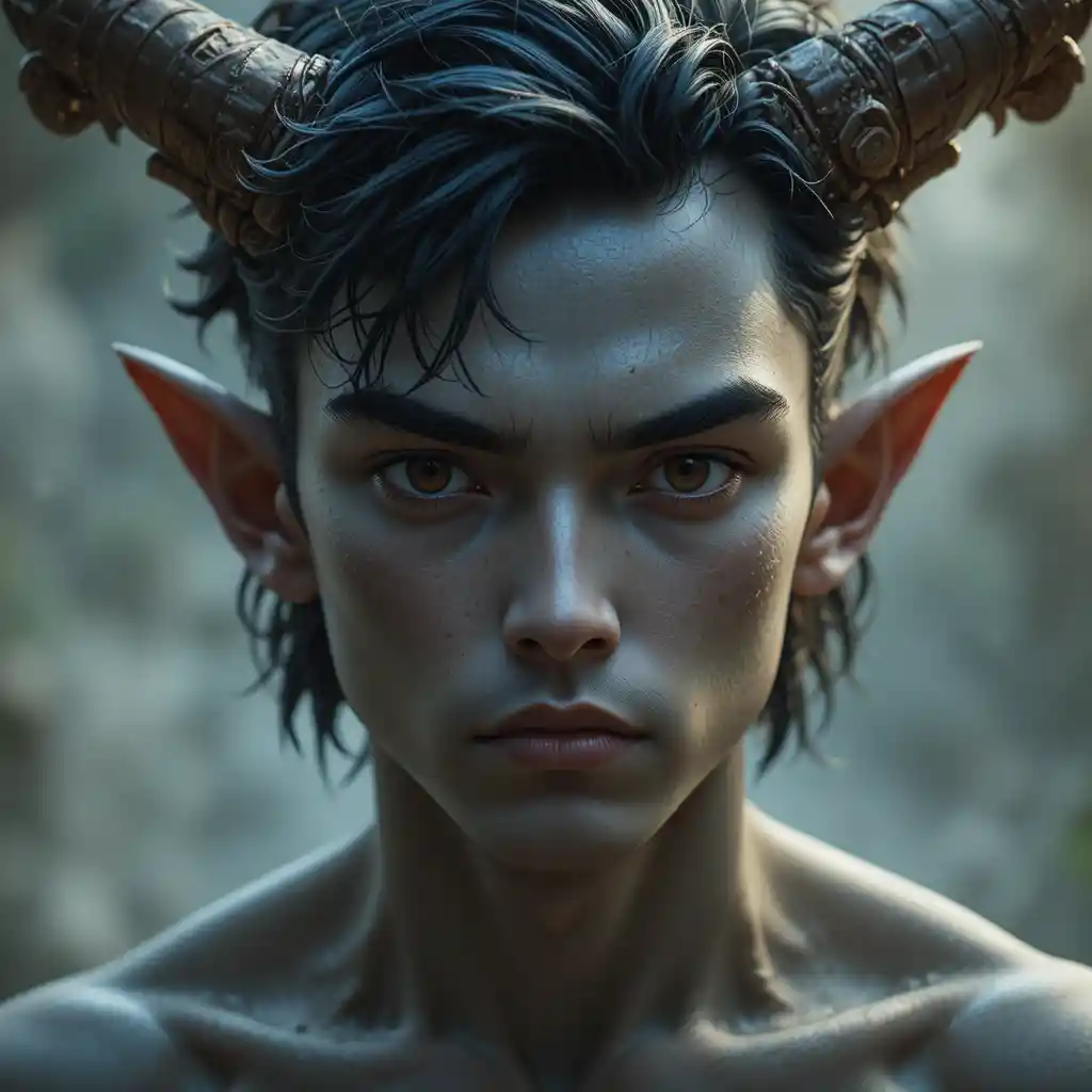 Ancien homme à la peau grise, semblable à un dieu, dans un royaume de dark fantasy