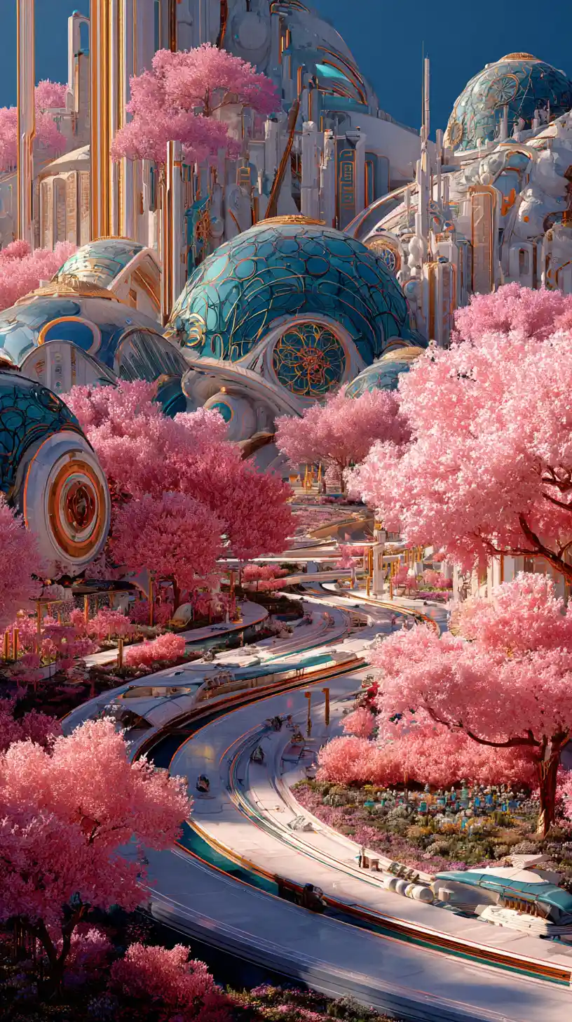 Eco utopian futuristic city under a clear blue sky