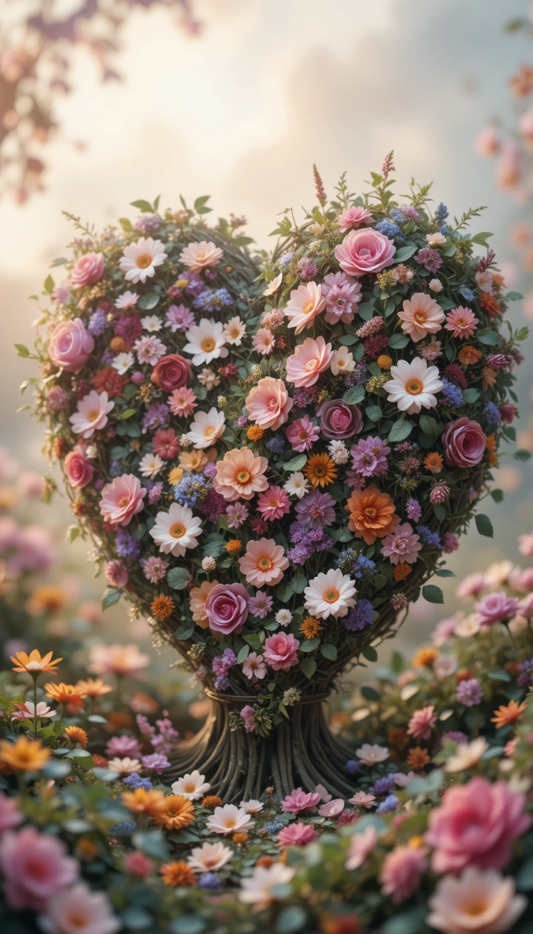 Floral Heart Shape Woven With Leaves On Dreamy Background