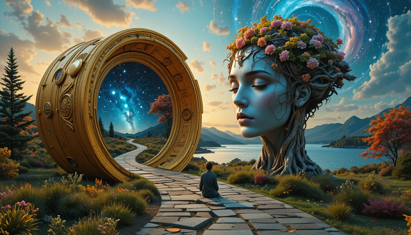 Edificio espiral futurista surreal en una cámara cósmica