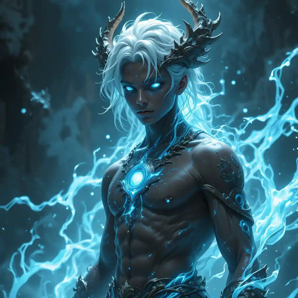 Golden skinned creator god in a mystical fantasy realm