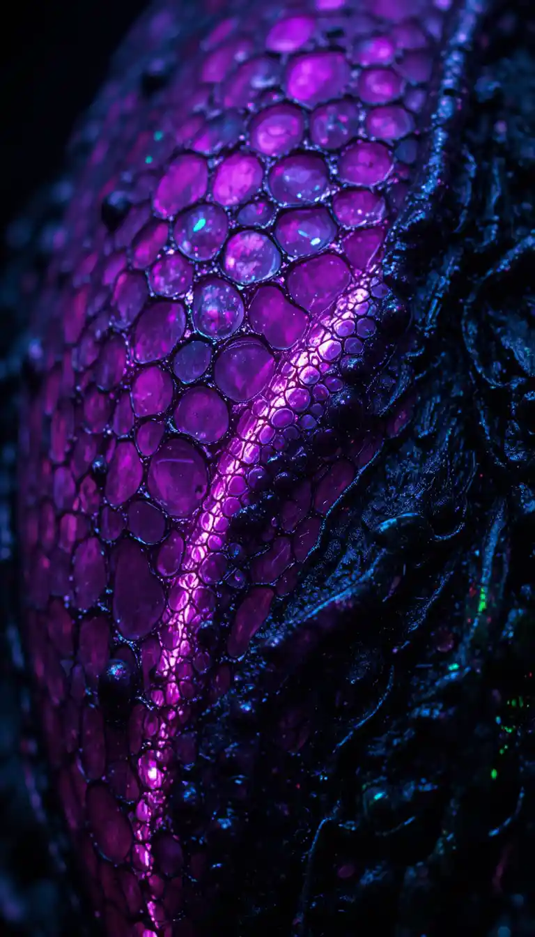 Macro view of alien tattooed skin with glowing veins