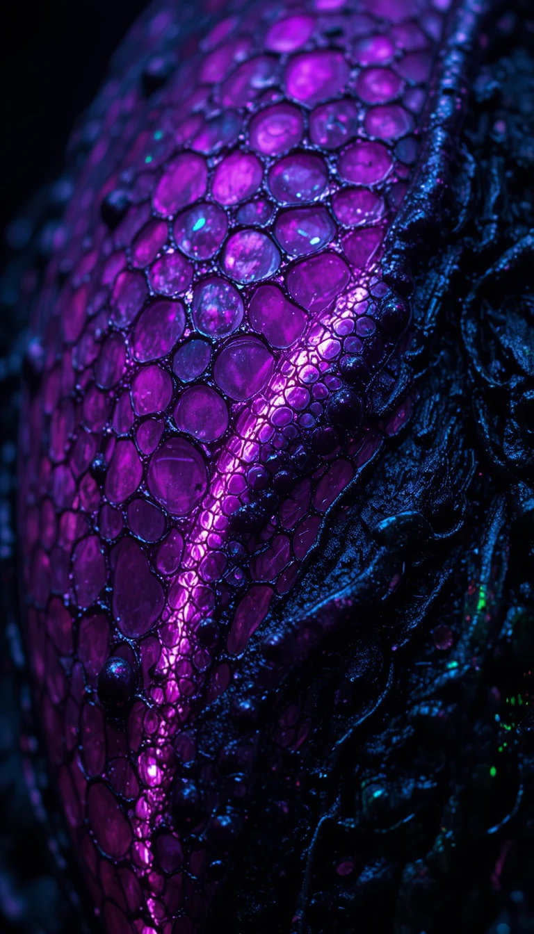 Macro view of alien tattooed skin with glowing veins