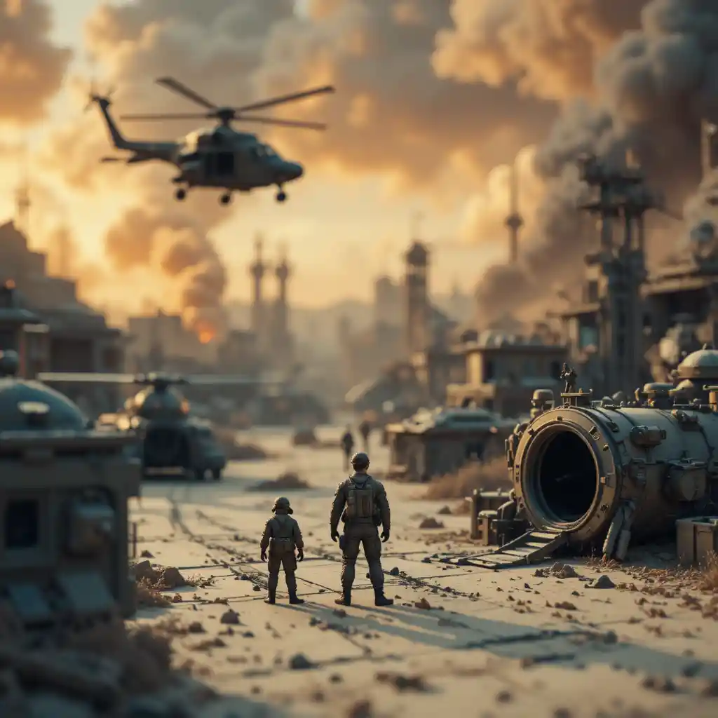 Miniature military base in a post apocalyptic pixel world