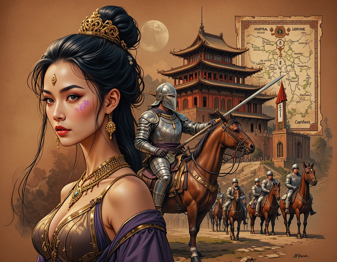 Epic fantasy portrait of crowned woman with warrior