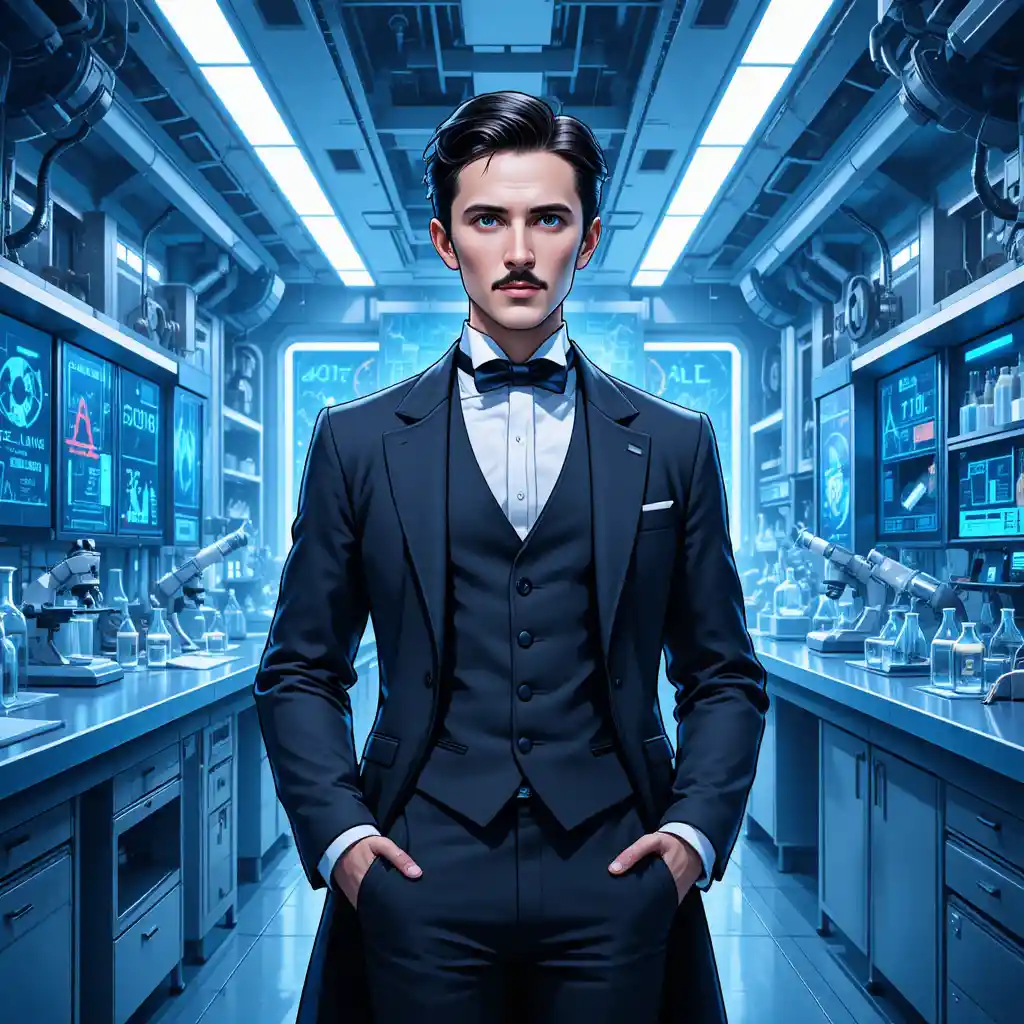 Anime scientist portrait in a futuristic science laboratory