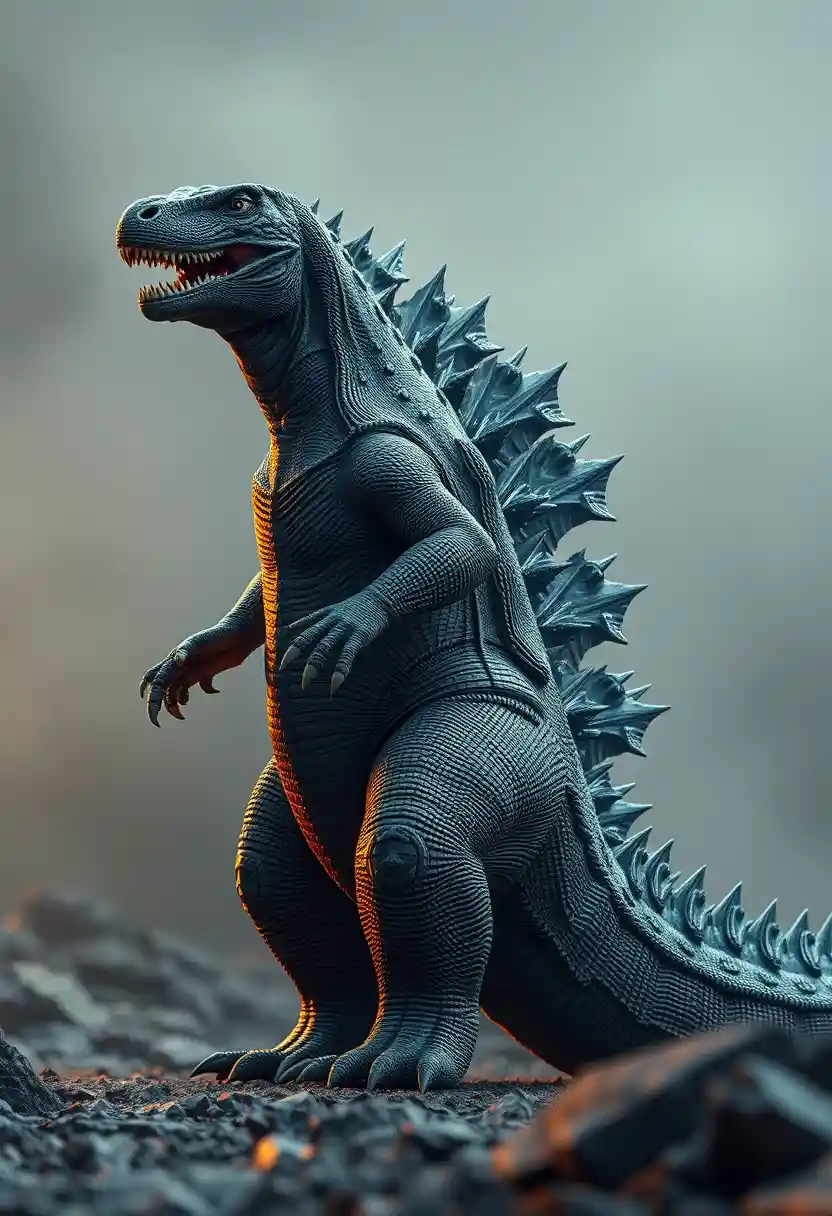 Lagarto monstruoso gigante erguido con dientes afilados