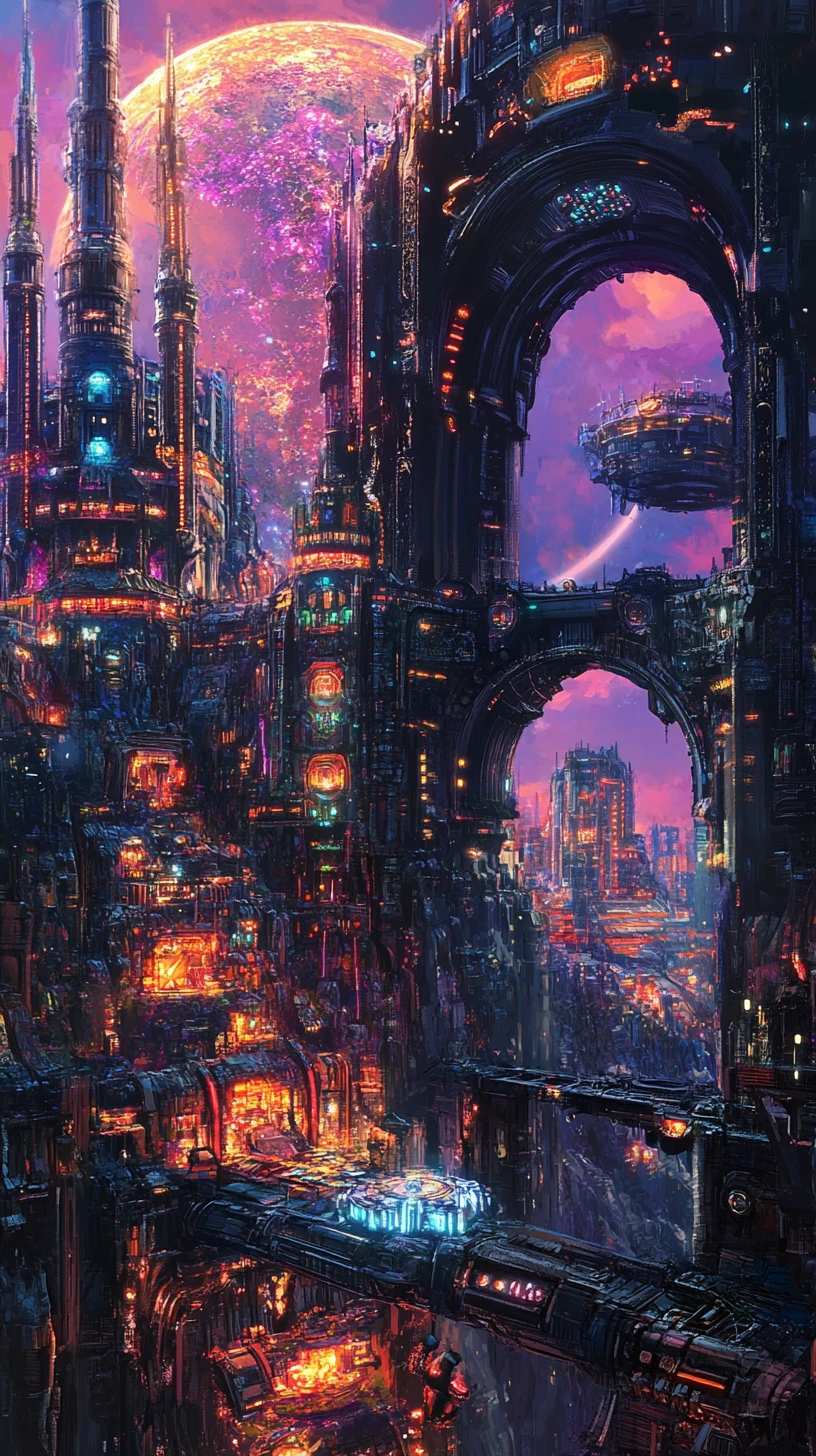 Forme de cyborg biomécanique dans un paysage fantastique surréaliste