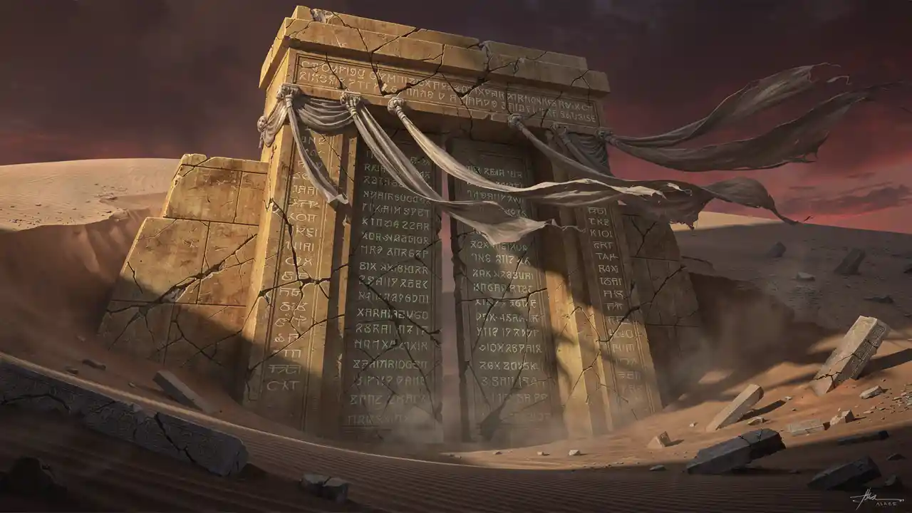 Ancient Stone Gate Buried In Desert Necropolis Sands