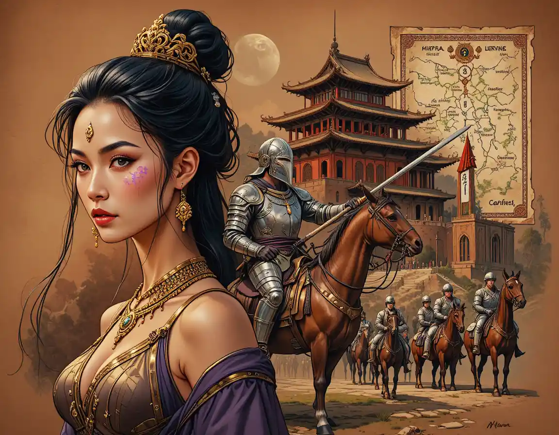 Epic fantasy portrait of crowned woman with warrior
